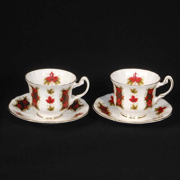 2 sets of beautiful tea cups & saucers. Royal Adderley Maple Leaf Tartan - Picture 1 of 7